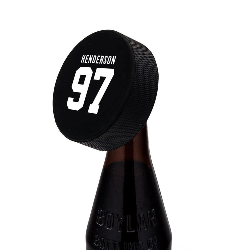 Custom Hockey Puck Bottle Opener Gift - Jersey Back - Vispro Designs