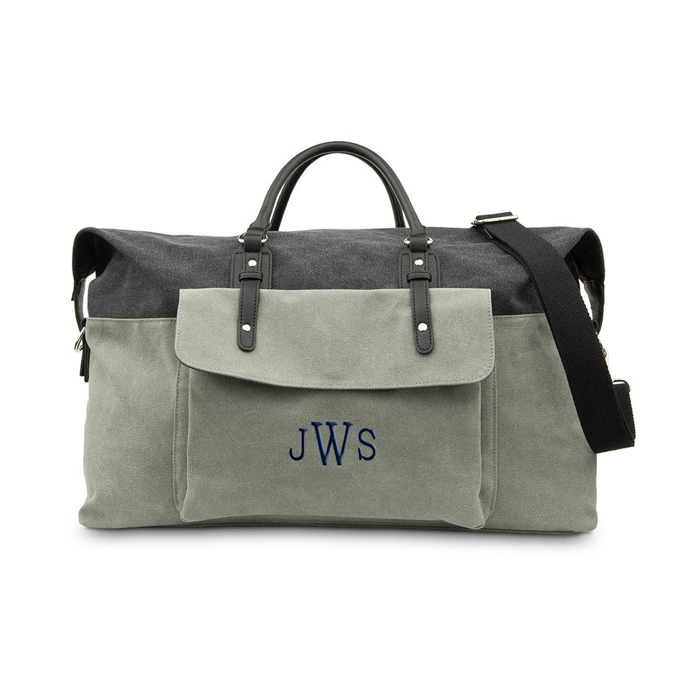 Large Personalized Canvas Weekender Travel Bag - Black & Grey - Vispro Designs