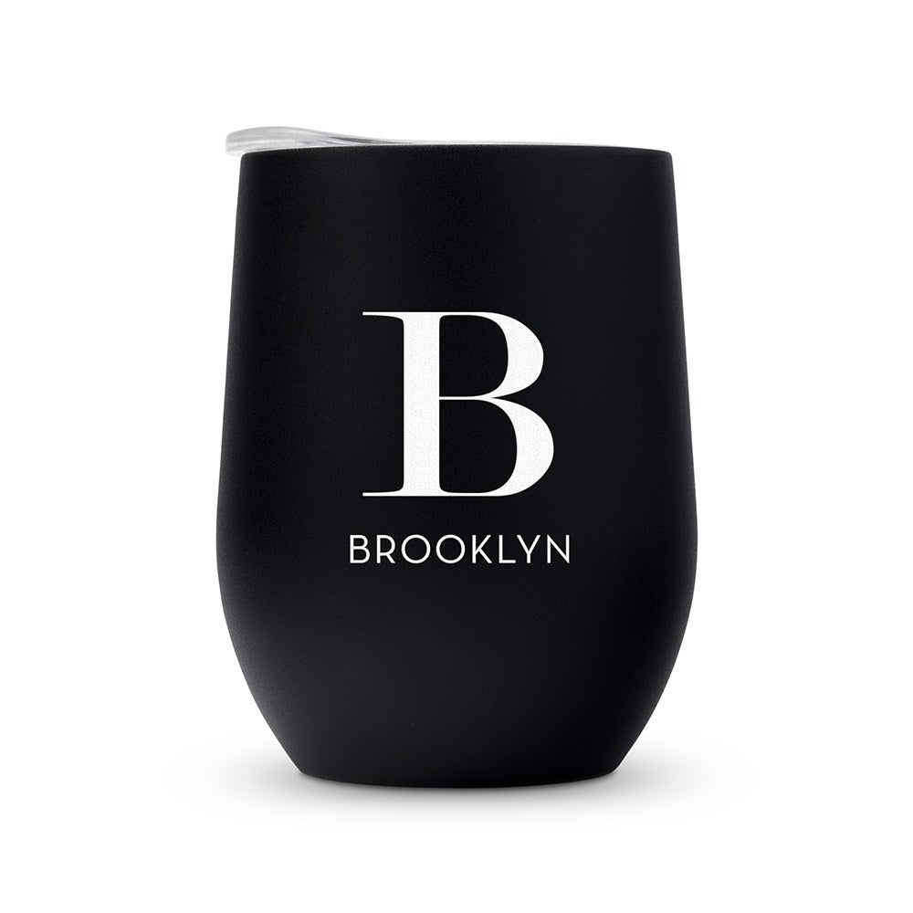 Personalized Stemless Travel Tumbler - Modern Serif Initial - Vispro Designs