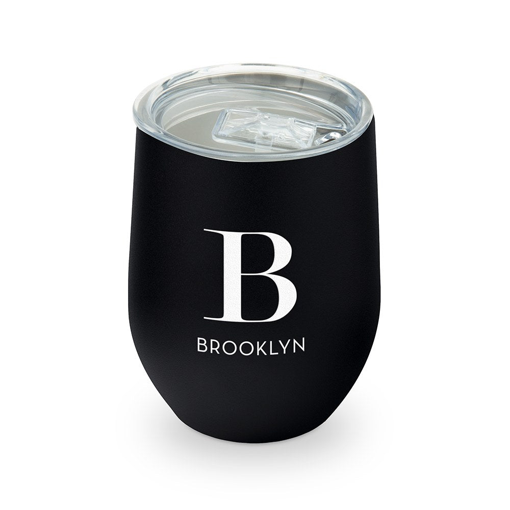 Personalized Stemless Travel Tumbler - Modern Serif Initial - Vispro Designs