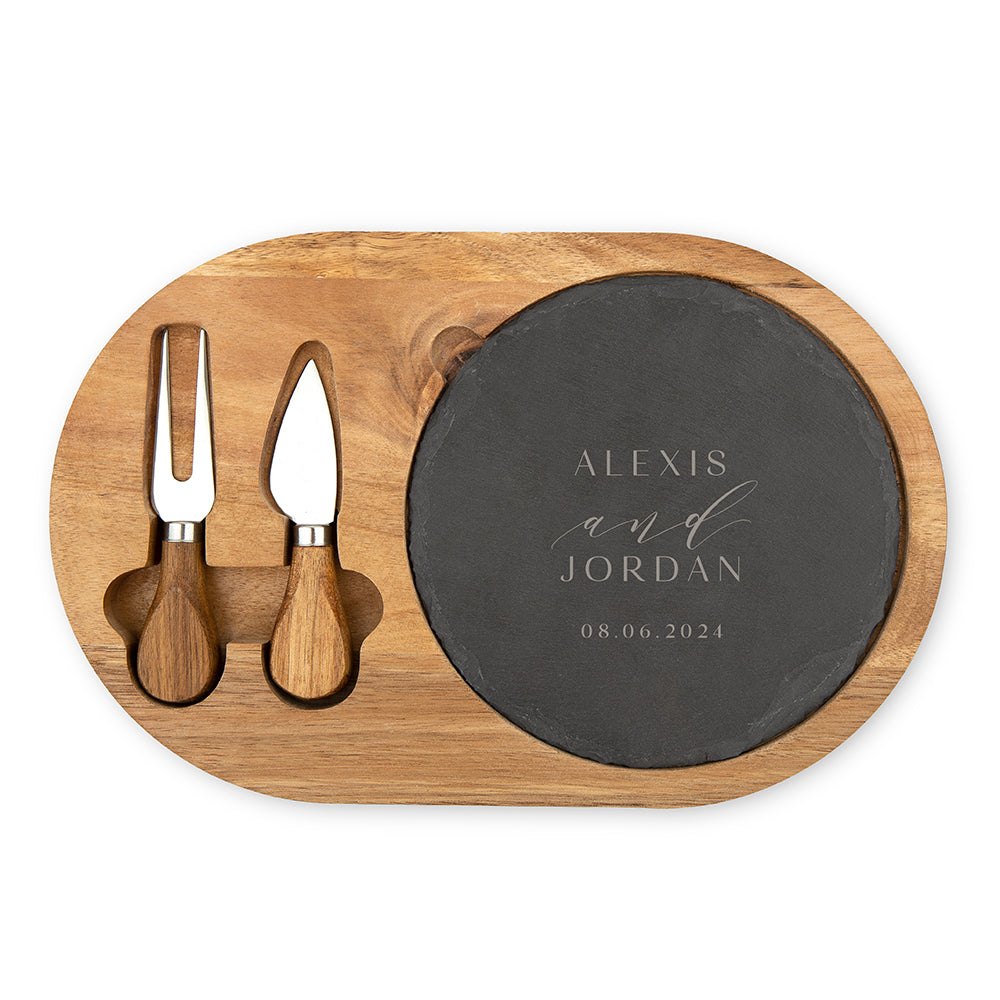 Personalized Wood & Slate Serving Board Set | Charcuterie Board | Custom Serving Board - Vispro Designs