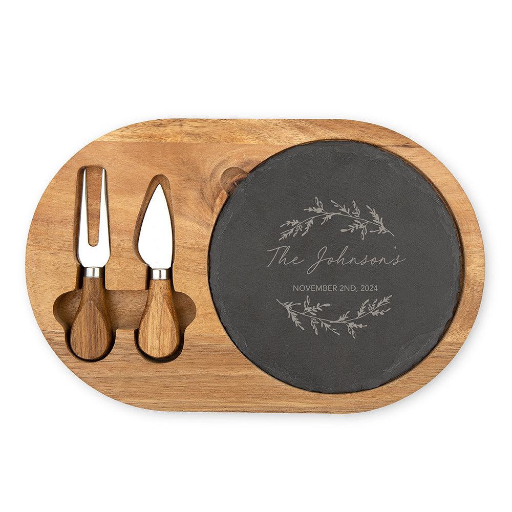 Personalized Wood & Slate Serving Board Set | Charcuterie Board | Custom Serving Board - Vispro Designs