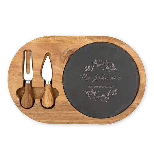 Personalized Wood & Slate Serving Board Set | Charcuterie Board | Custom Serving Board - Vispro Designs