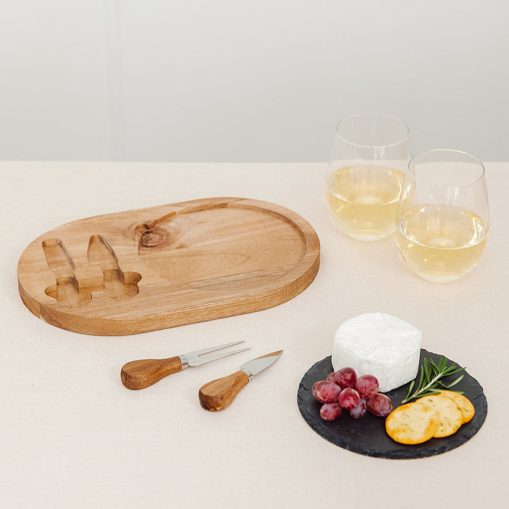 Personalized Wood & Slate Serving Board Set | Charcuterie Board | Custom Serving Board - Vispro Designs