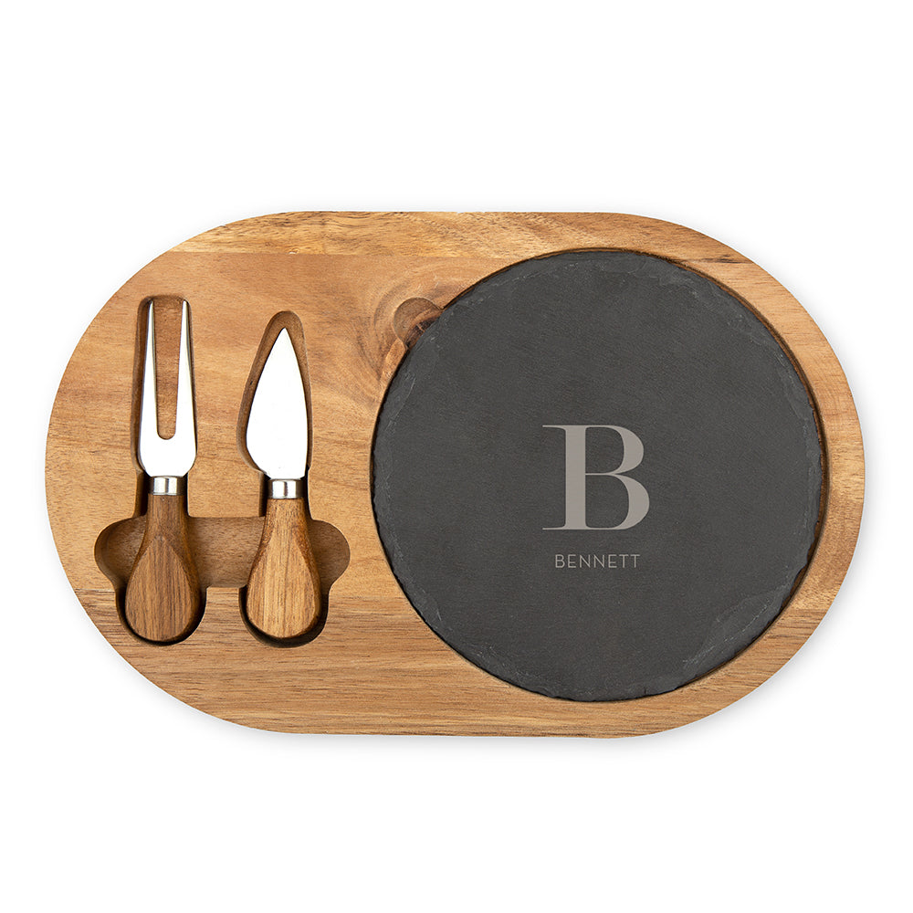 Personalized Wood & Slate Serving Board Set | Charcuterie Board | Custom Serving Board - Vispro Designs