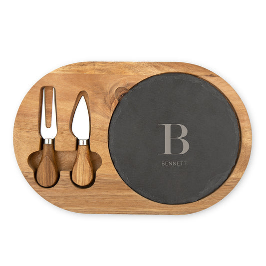 Personalized Wood & Slate Serving Board Set | Charcuterie Board | Custom Serving Board - Vispro Designs