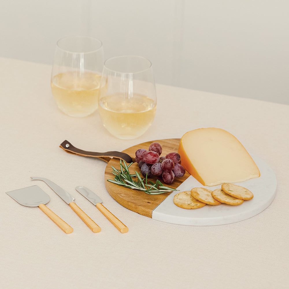 Custom Serving Board | Personalized Round Marble & Wood Serving Board | Charcuterie Board - Vispro Designs