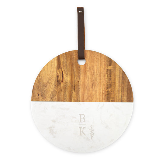 Personalized Round Marble & Wood Serving Board | Custom Serving Board | Charcuterie Board - Vispro Designs