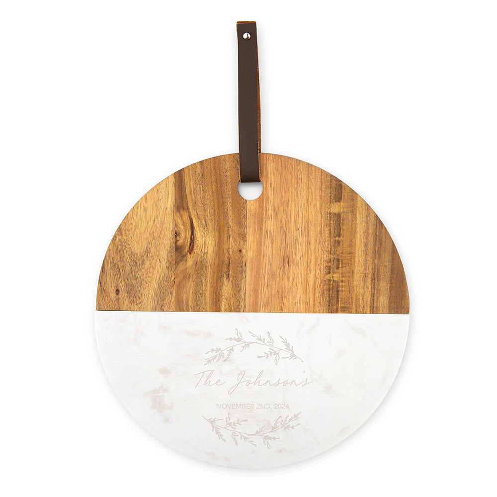 Custom Serving Board | Personalized Round Marble & Wood Serving Board | Charcuterie Board - Vispro Designs