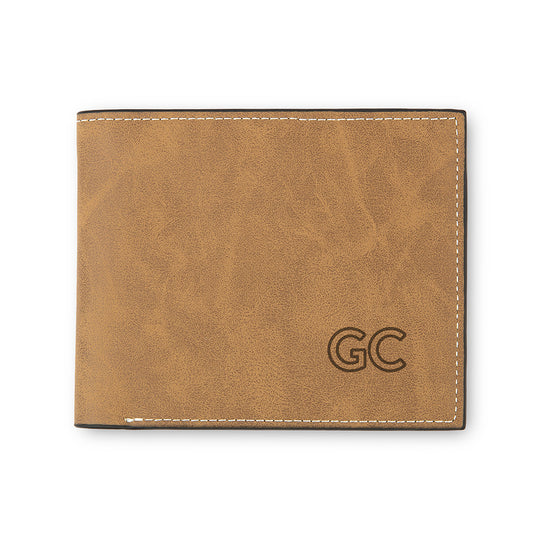 Men’s Custom Engraved Brown Faux Leather Wallet - Line Initials - Vispro Designs