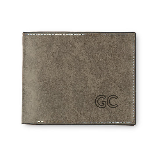 Men’s Custom Engraved Gray Faux Leather Wallet - Line Initials - Vispro Designs