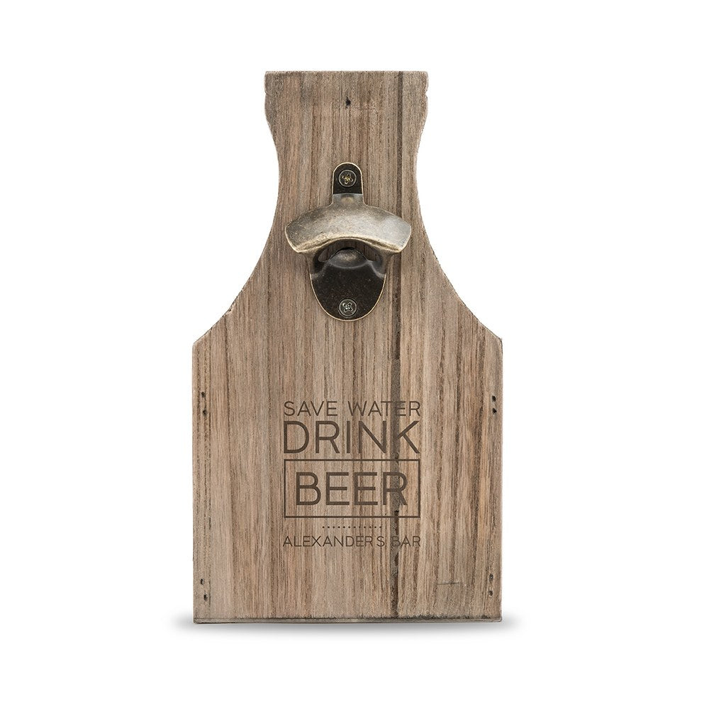 Wood Beer Bottle Caddy With Opener - Save Water Drink Beer - Vispro Designs