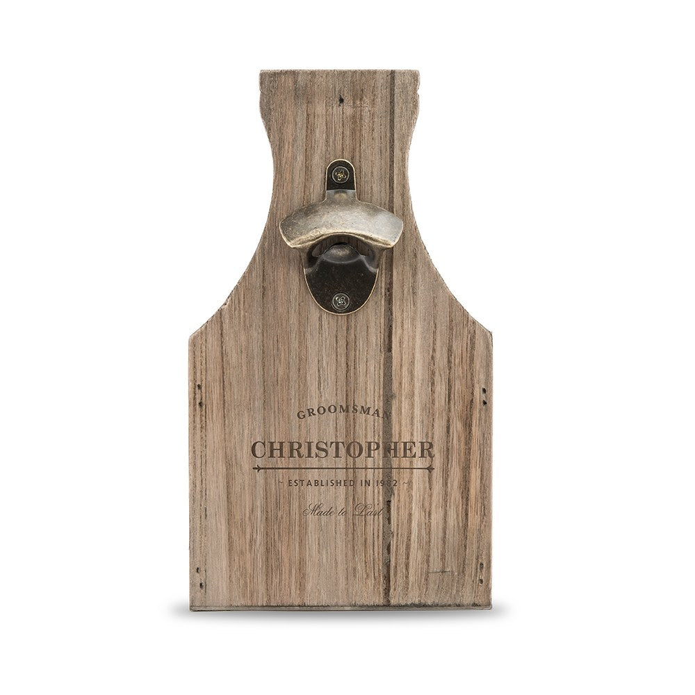Personalized Wooden Beer Bottle Caddy With Opener - Groomsman Etching - Vispro Designs
