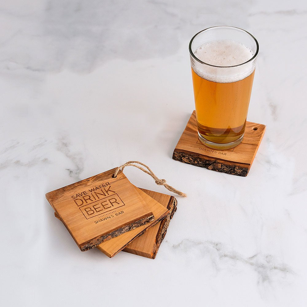 Save Water Drink Beer Rustic Olive Wood Coasters - Vispro Designs