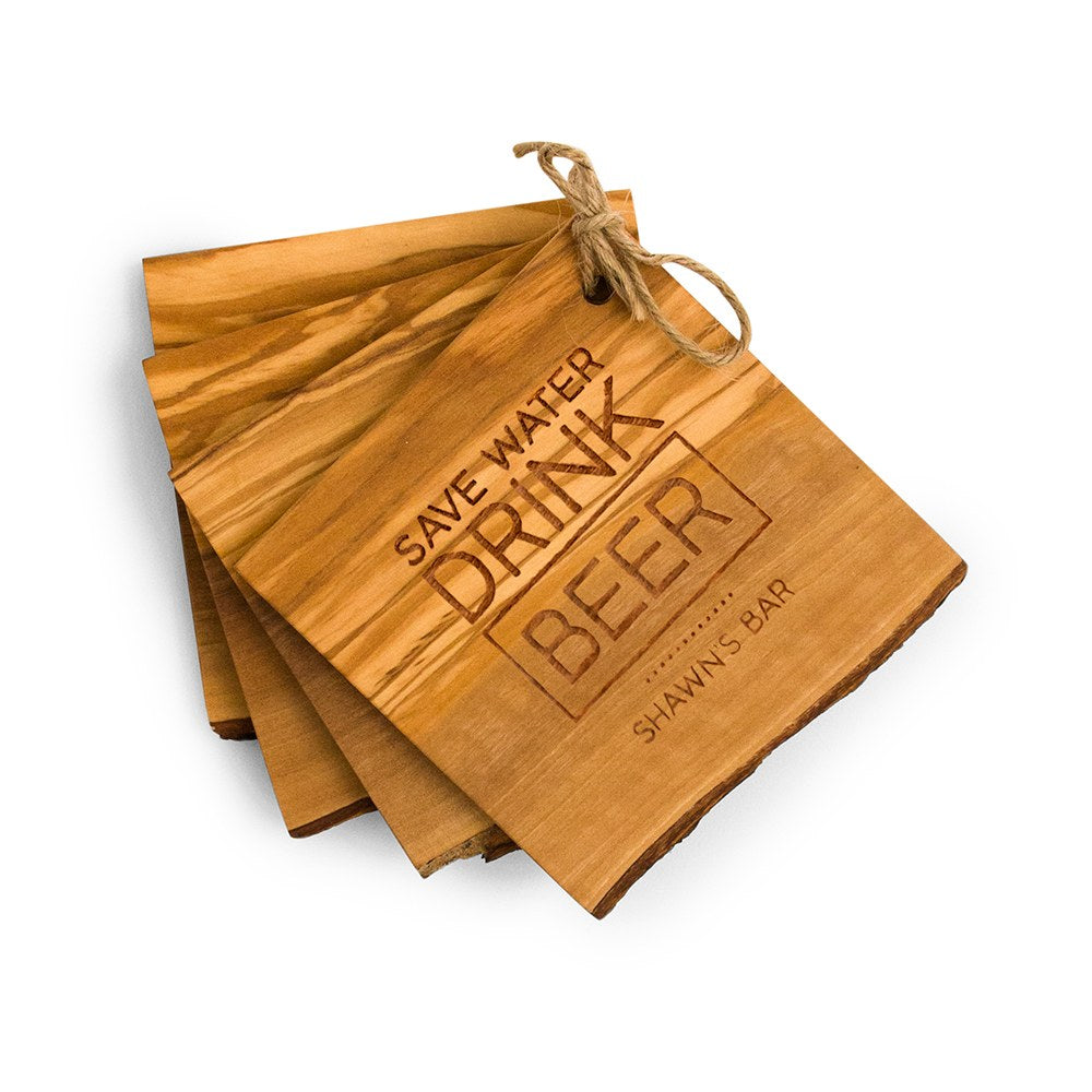 Save Water Drink Beer Rustic Olive Wood Coasters - Vispro Designs
