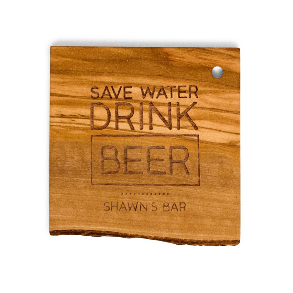 Save Water Drink Beer Rustic Olive Wood Coasters - Vispro Designs
