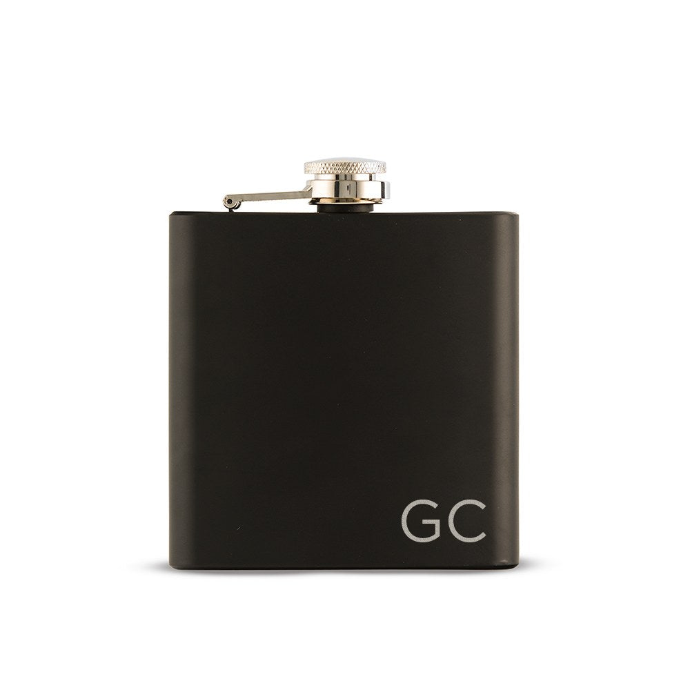 Personalized Engraved Black Hip Flask Wedding Gift - Initials - Vispro Designs