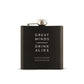 Personalized Engraved Black Hip Flask Wedding Gift - Great Minds Drink Alike - Vispro Designs