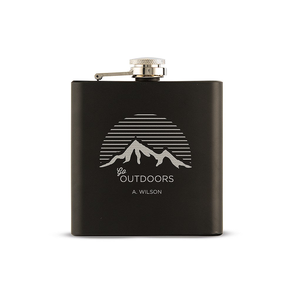 Personalized Engraved Black Hip Flask Wedding Gift - Go Outdoors Engraving - Vispro Designs