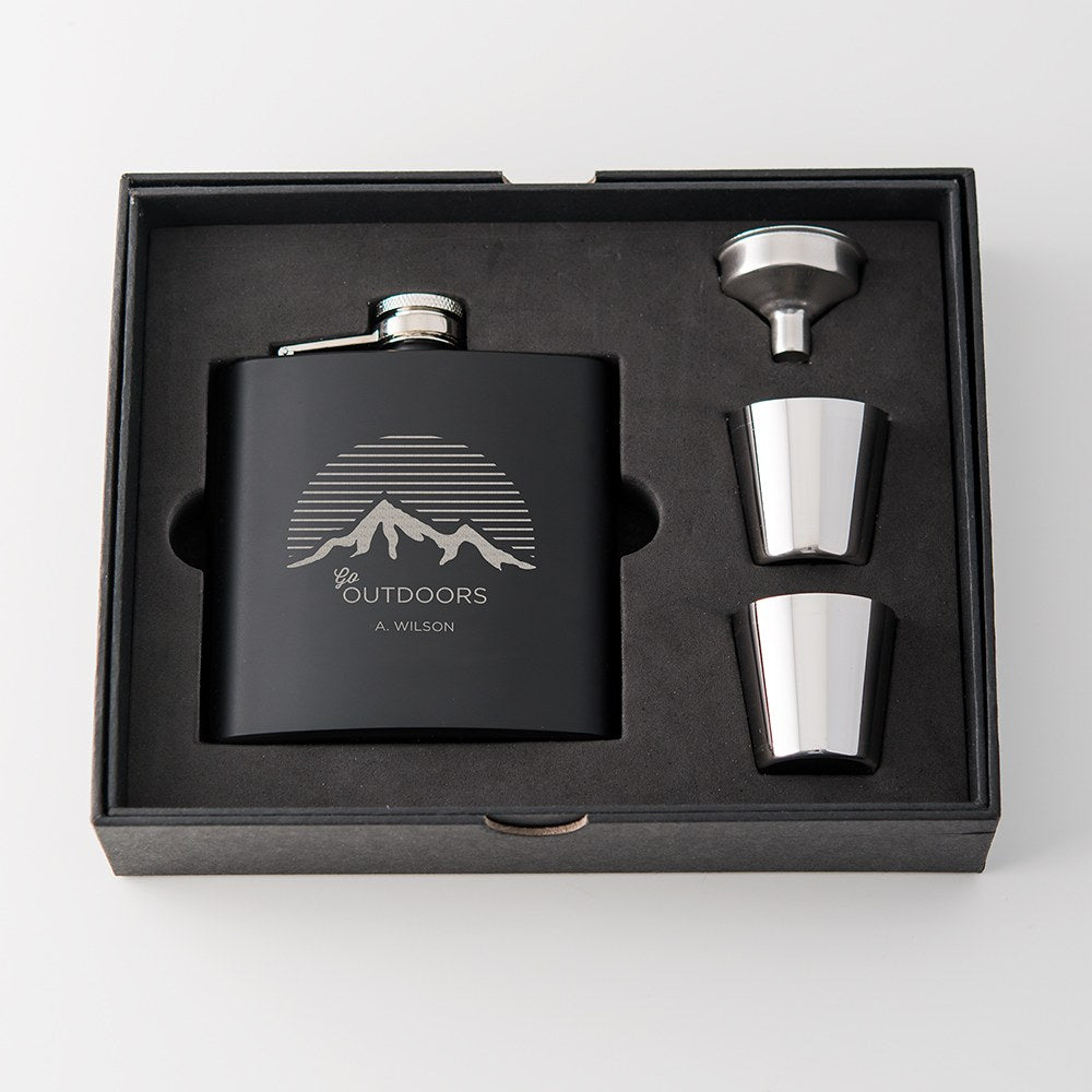 Personalized Engraved Black Hip Flask Wedding Gift - Go Outdoors Engraving - Vispro Designs
