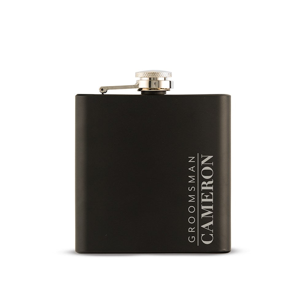 Personalized Engraved Black Hip Flask Wedding Gift - Groomsman Vertical - Vispro Designs