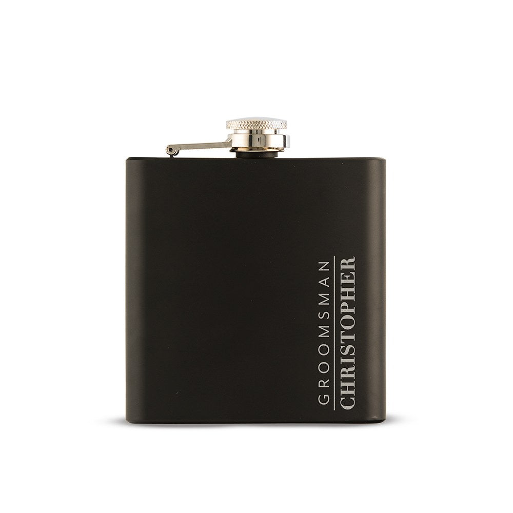 Personalized Engraved Black Hip Flask Wedding Gift - Groomsman Vertical - Vispro Designs