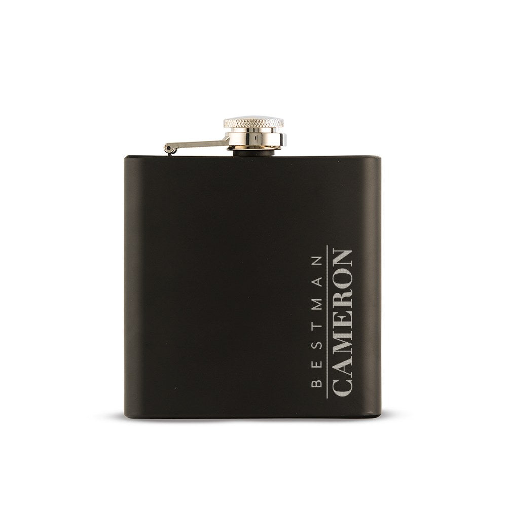 Personalized Engraved Black Hip Flask Wedding Gift - Vertical Best Man - Vispro Designs