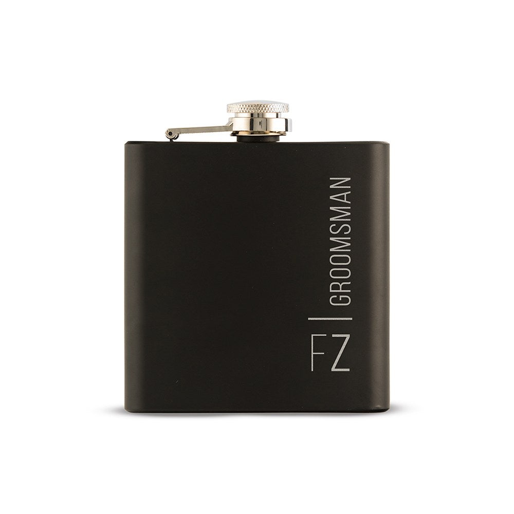 Personalized Engraved Black Hip Flask Wedding Gift - Vertical Monogram And Text Engraving - Vispro Designs