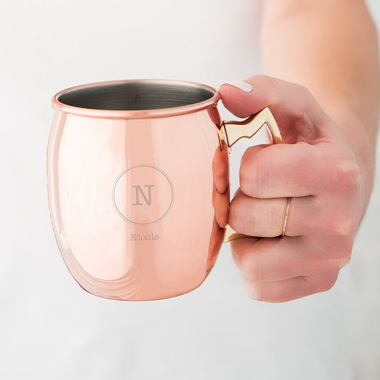 Personalized Copper Moscow Mule Drink Mug – Circle Monogram Engraving - Vispro Designs