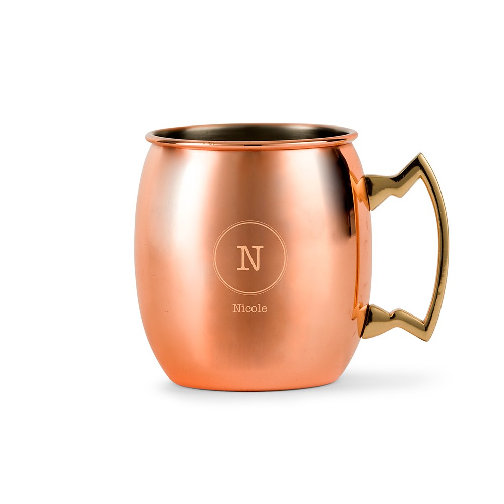 Personalized Copper Moscow Mule Drink Mug – Circle Monogram Engraving - Vispro Designs