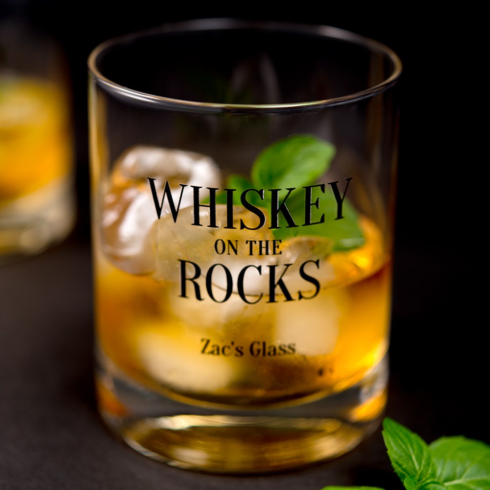 Personalized Whiskey Glasses With Whiskey Rocks Print - Vispro Designs