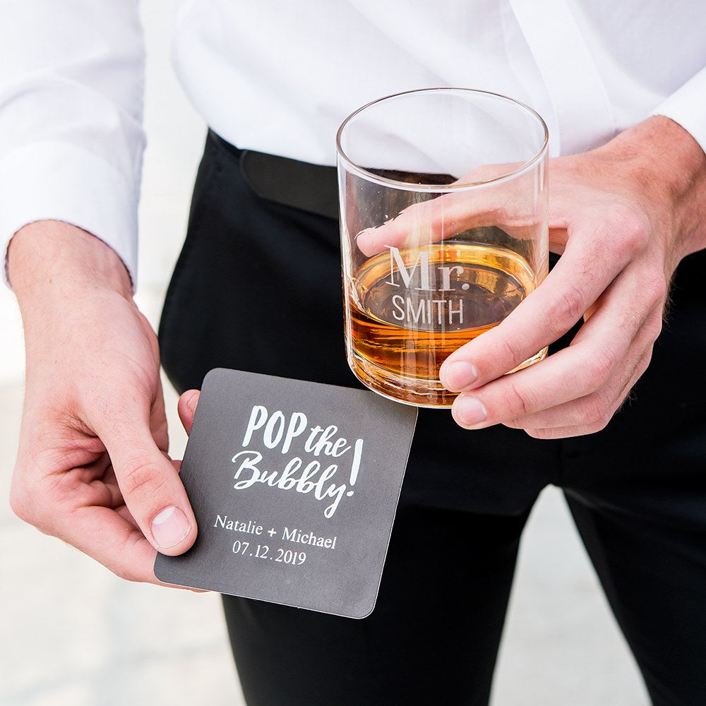 Personalized Whiskey Glasses With Two Line Text Etching - Vispro Designs
